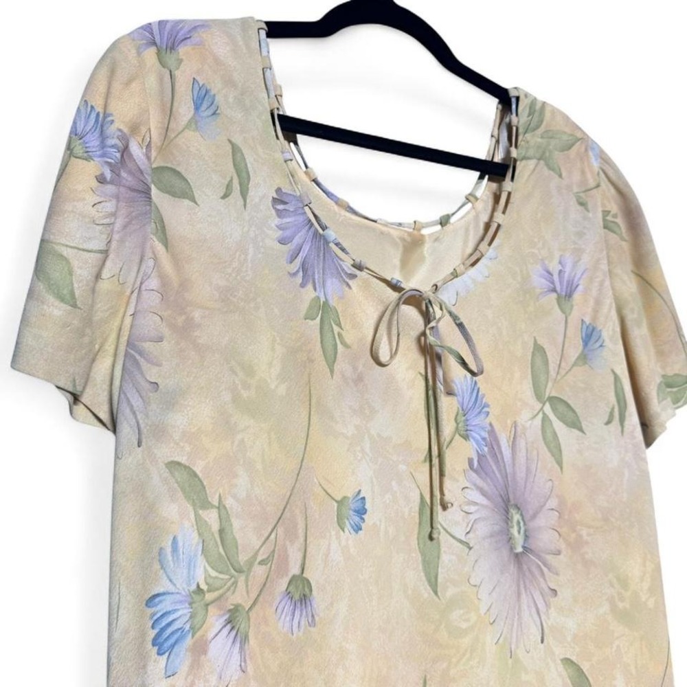 Vintage Floral Shift Dress Women's Size 16 Liz Claiborne Yellow Dainty Cottage - Picture 7 of 8